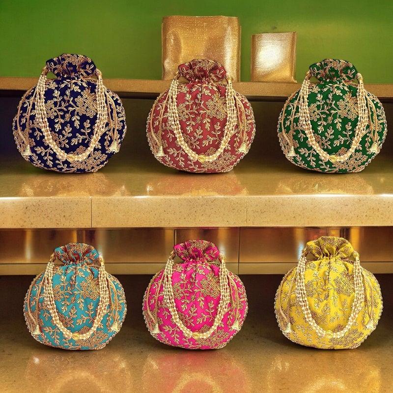 IGH Ethnic Potli Bag Ladies Handbag Batwa Pearls Handle Clutch Purse for Bridal Women - Image 4